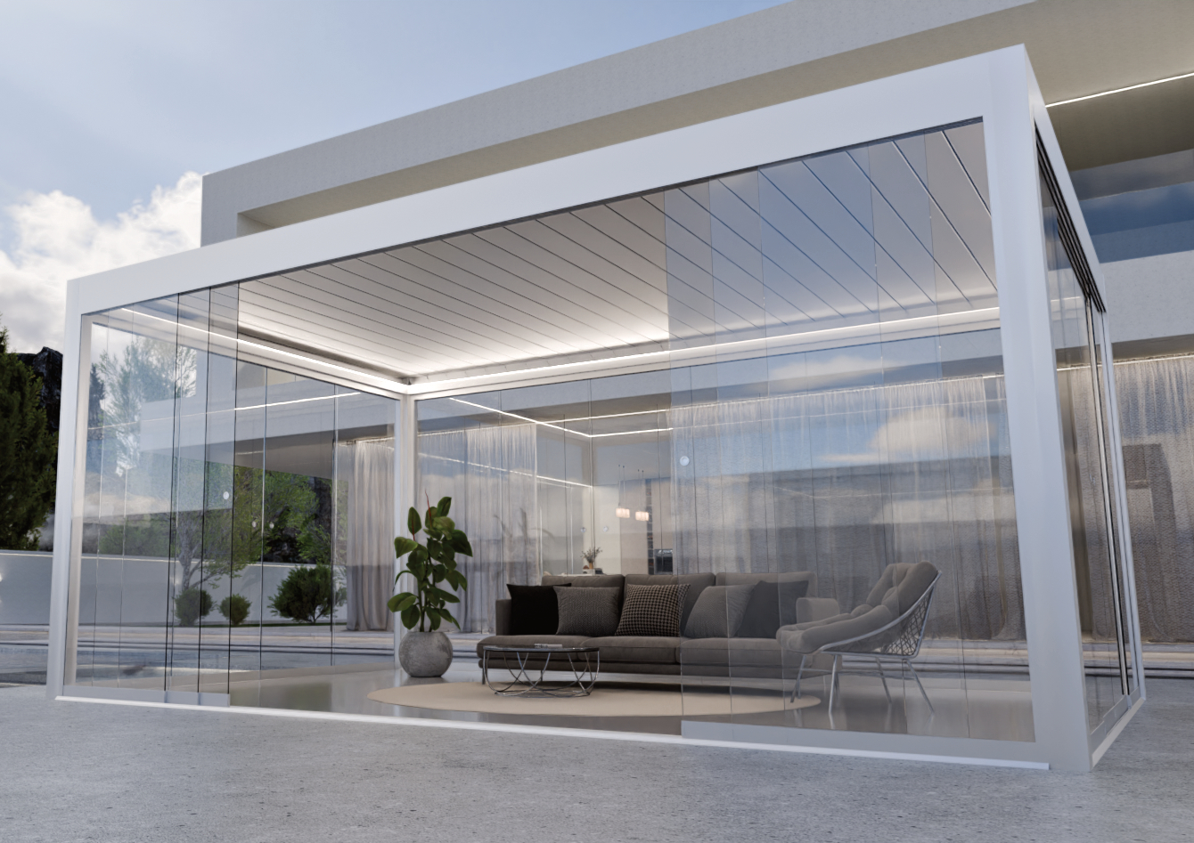 Pergola üvegezett oldalfallal